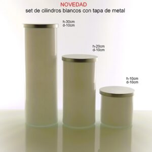 102030-SET CILINDROS H:10-20-30 CM BLANCO C/TAPA